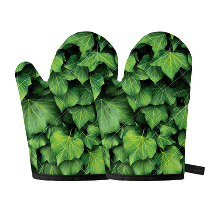 Green Ivy Leaf Print Oven Mitts