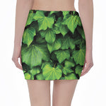 Green Ivy Leaf Print Pencil Mini Skirt
