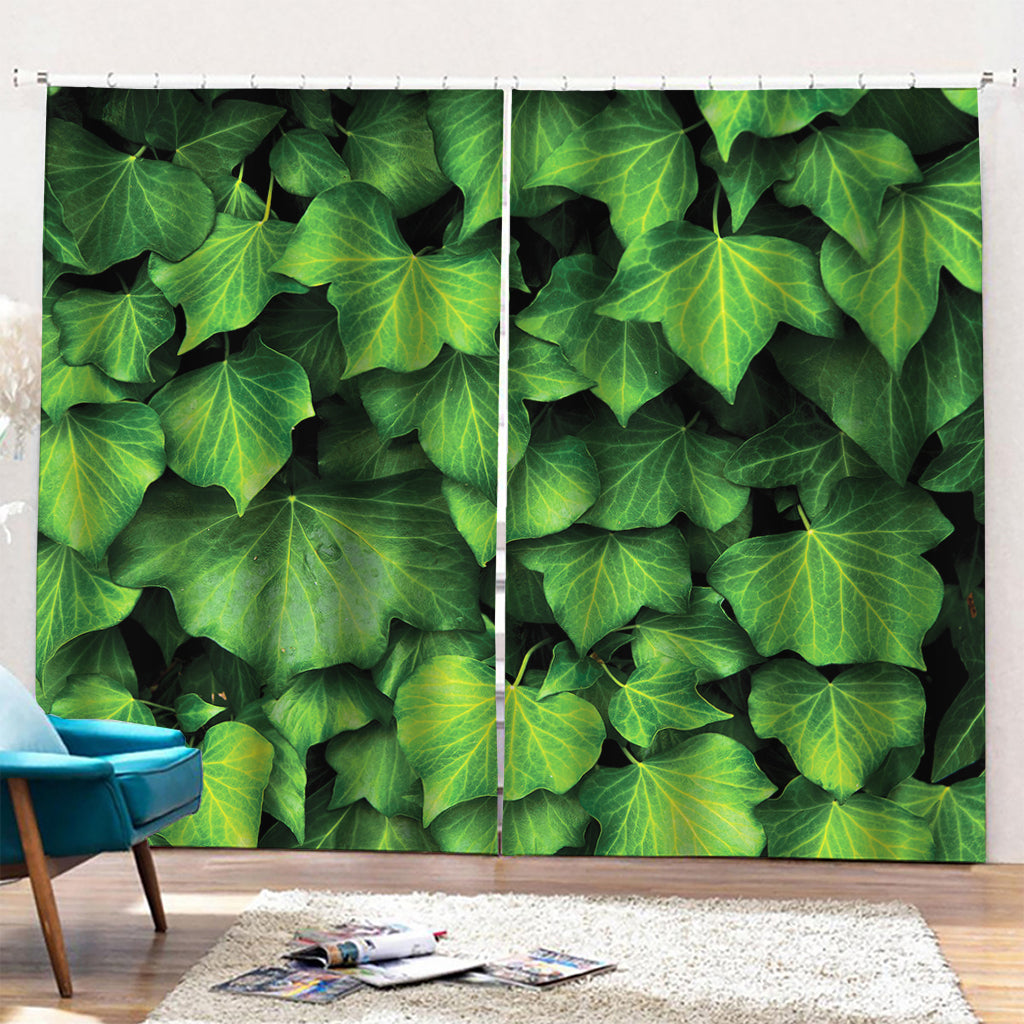 Green Ivy Leaf Print Pencil Pleat Curtains