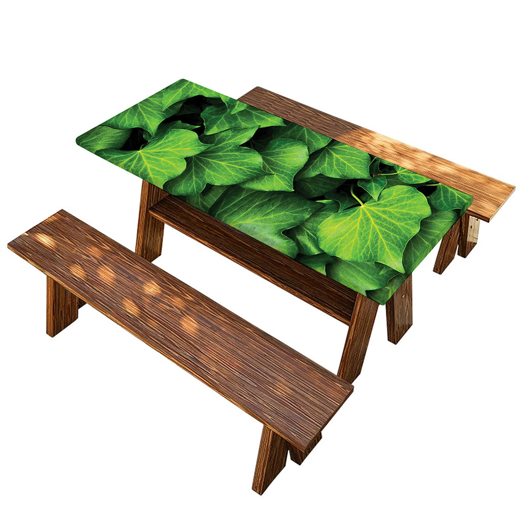 Green Ivy Leaf Print Picnic Table Cover