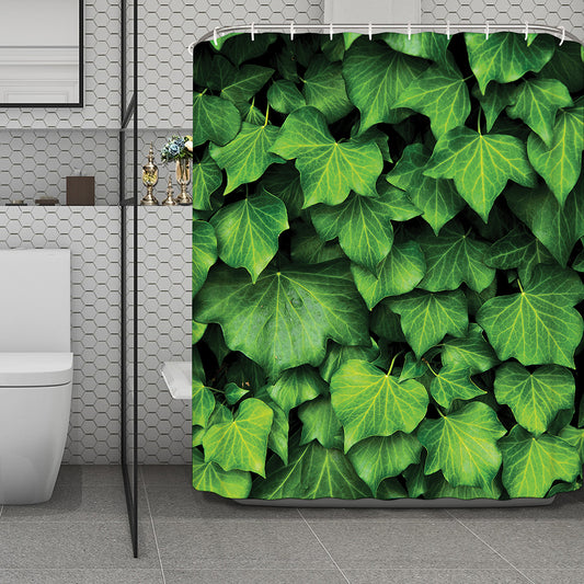 Green Ivy Leaf Print Polyester Shower Curtain