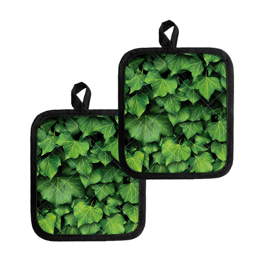 Green Ivy Leaf Print Pot Holders