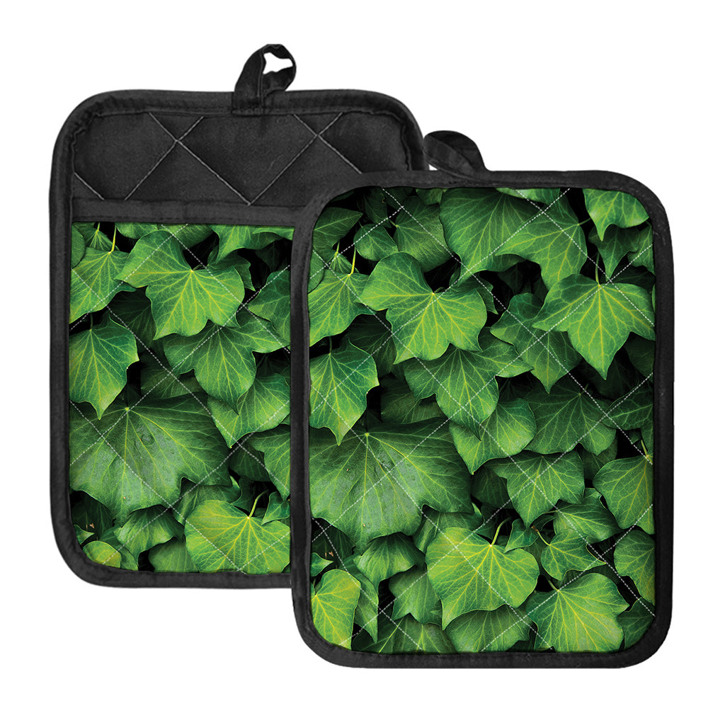 Green Ivy Leaf Print Pot Holders With Pocket
