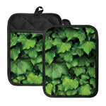 Green Ivy Leaf Print Pot Holders With Pocket