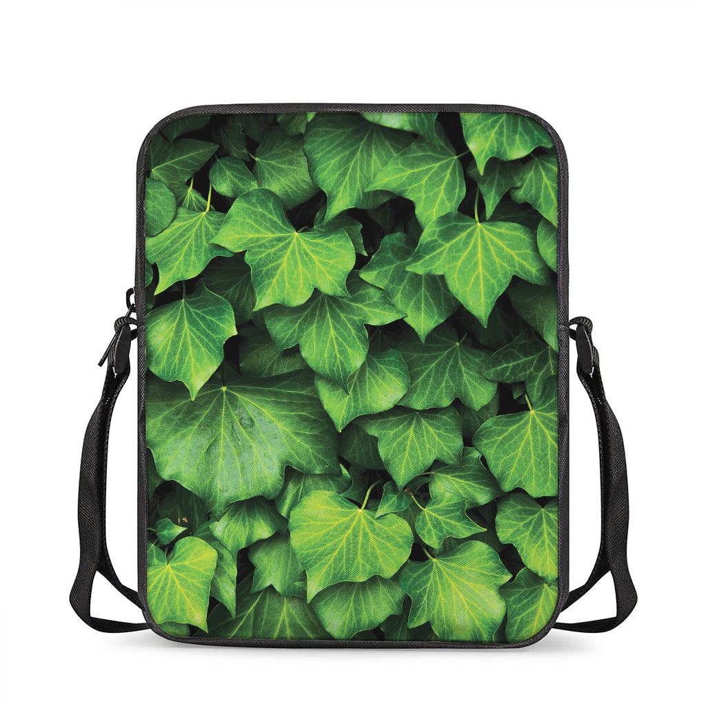 Green Ivy Leaf Print Rectangular Crossbody Bag