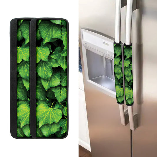 Green Ivy Leaf Print Refrigerator Handle Covers