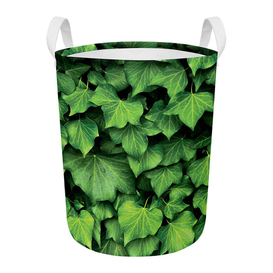 Green Ivy Leaf Print Round Laundry Basket