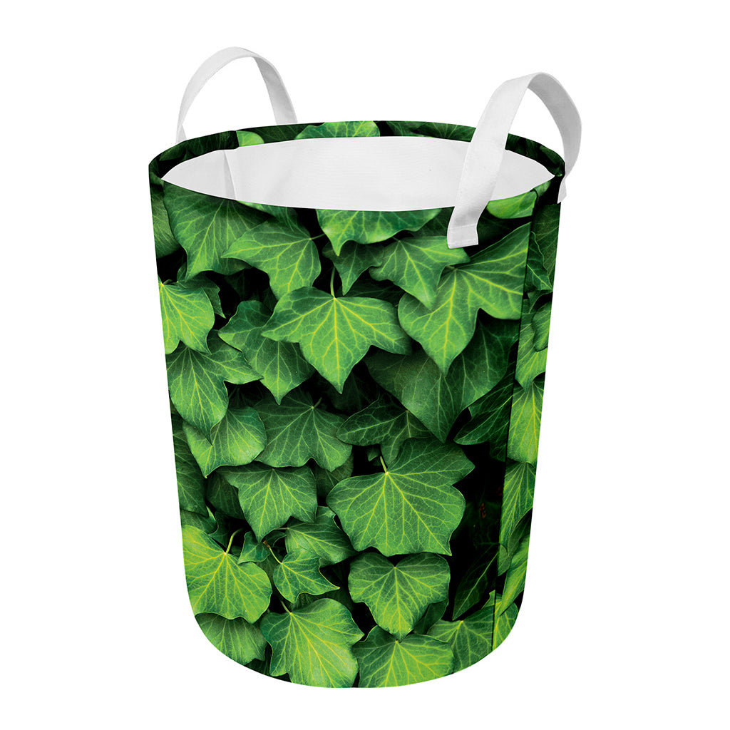 Green Ivy Leaf Print Round Laundry Basket