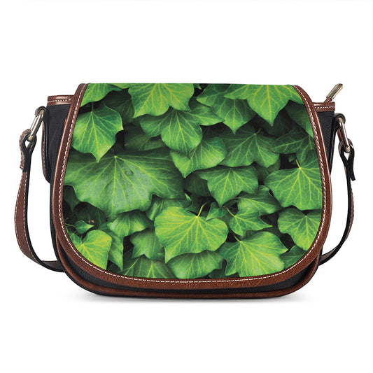 Green Ivy Leaf Print Saddle Bag