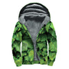 Green Ivy Leaf Print Sherpa Lined Zip Up Hoodie