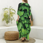 Green Ivy Leaf Print Silk V-Neck Kaftan Dress