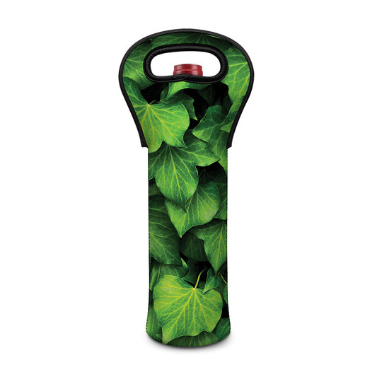Green Ivy Leaf Print Single Neoprene Wine Tote