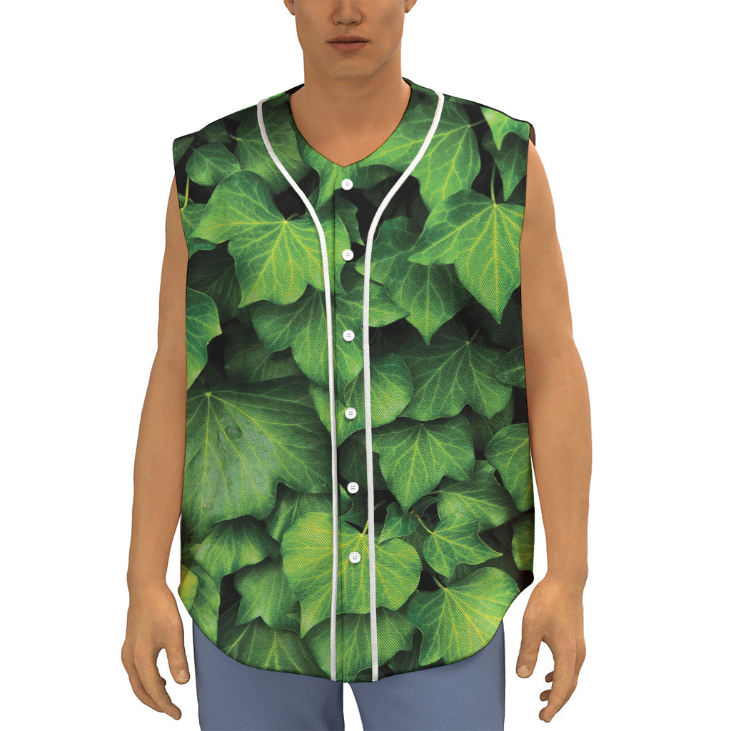 Green Ivy Leaf Print Sleeveless Baseball Jersey