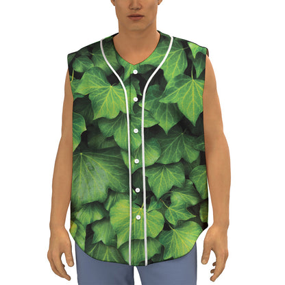 Green Ivy Leaf Print Sleeveless Baseball Jersey