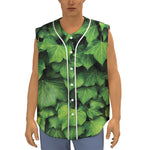 Green Ivy Leaf Print Sleeveless Baseball Jersey