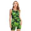 Green Ivy Leaf Print Sleeveless One Piece Swimsuit