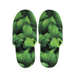 Green Ivy Leaf Print Slippers