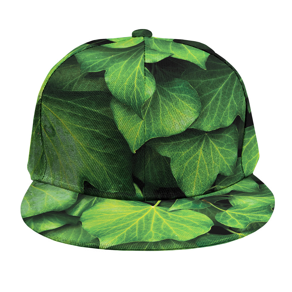 Green Ivy Leaf Print Snapback Cap