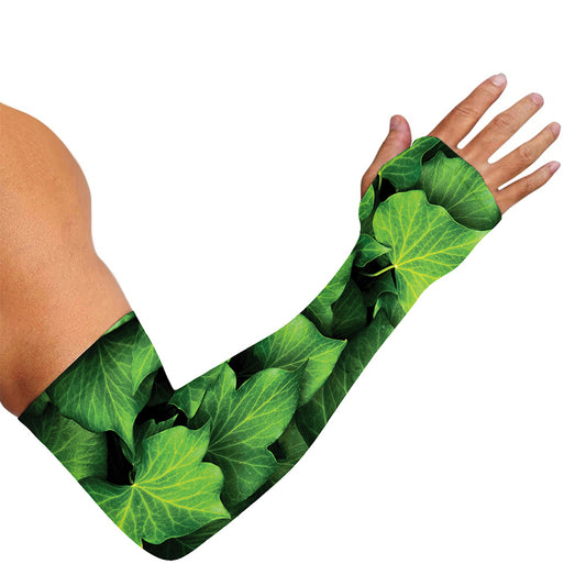 Green Ivy Leaf Print Sun Protection Arm Sleeves