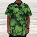 Green Ivy Leaf Print Textured Short Sleeve Shirt