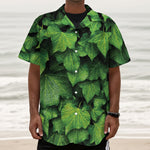 Green Ivy Leaf Print Textured Short Sleeve Shirt