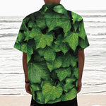 Green Ivy Leaf Print Textured Short Sleeve Shirt