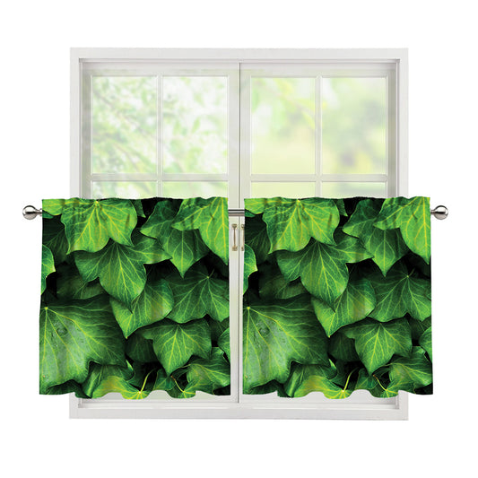 Green Ivy Leaf Print Tier Curtains