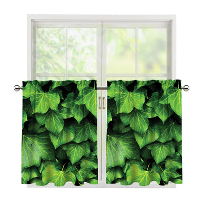 Green Ivy Leaf Print Tier Curtains