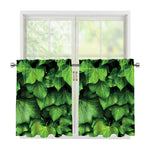 Green Ivy Leaf Print Tier Curtains