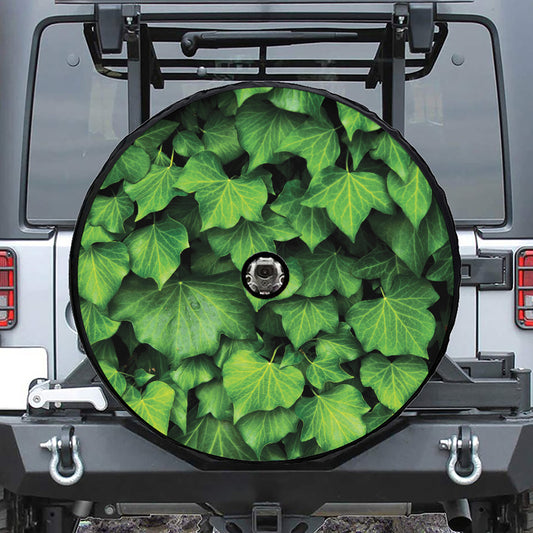 Green Ivy Leaf Print Tire Cover With Camera Hole