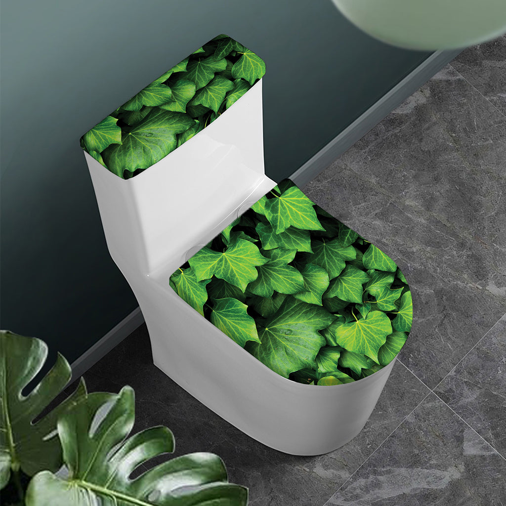 Green Ivy Leaf Print Toilet Lid And Tank Cover Set