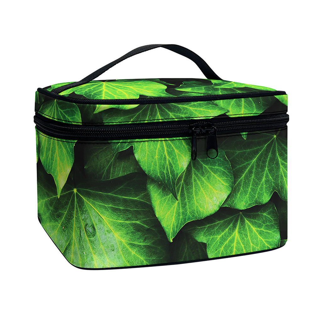 Green Ivy Leaf Print Travel Makeup Bag