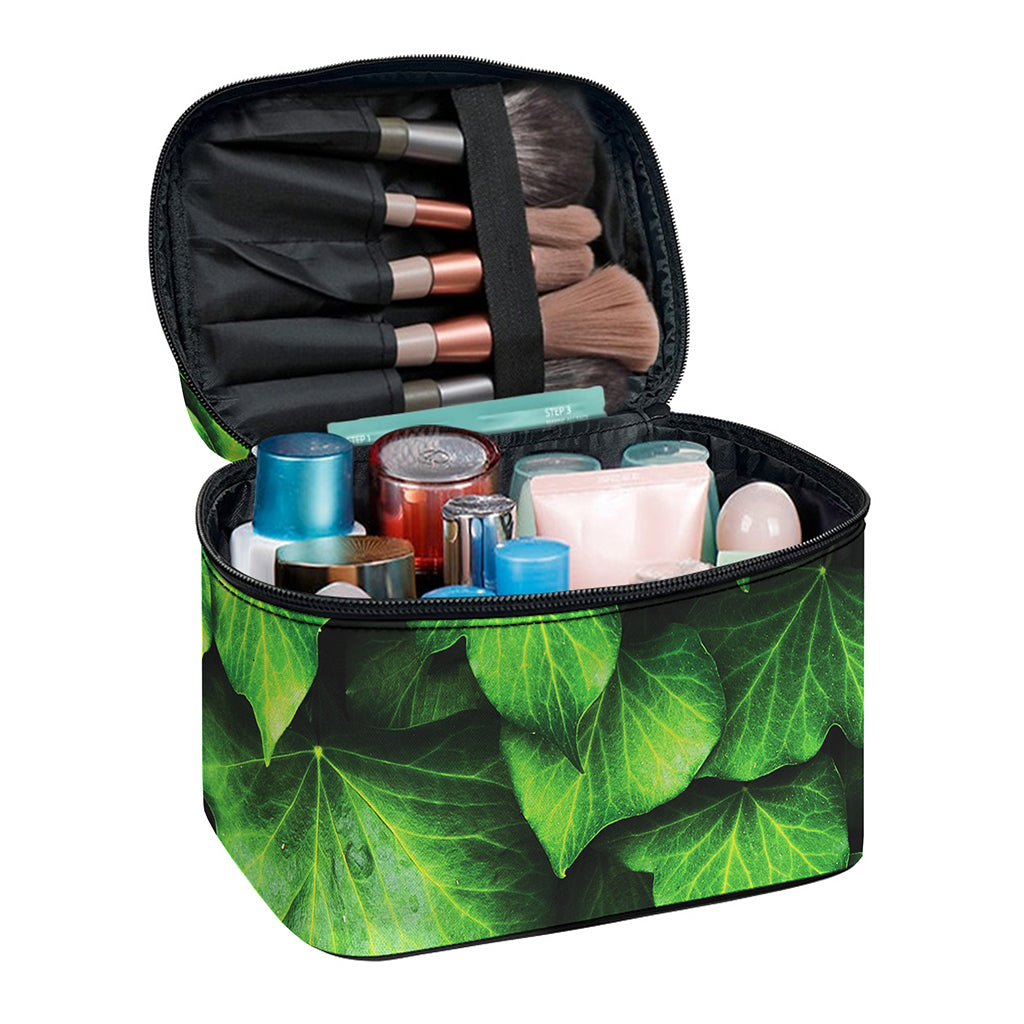 Green Ivy Leaf Print Travel Makeup Bag