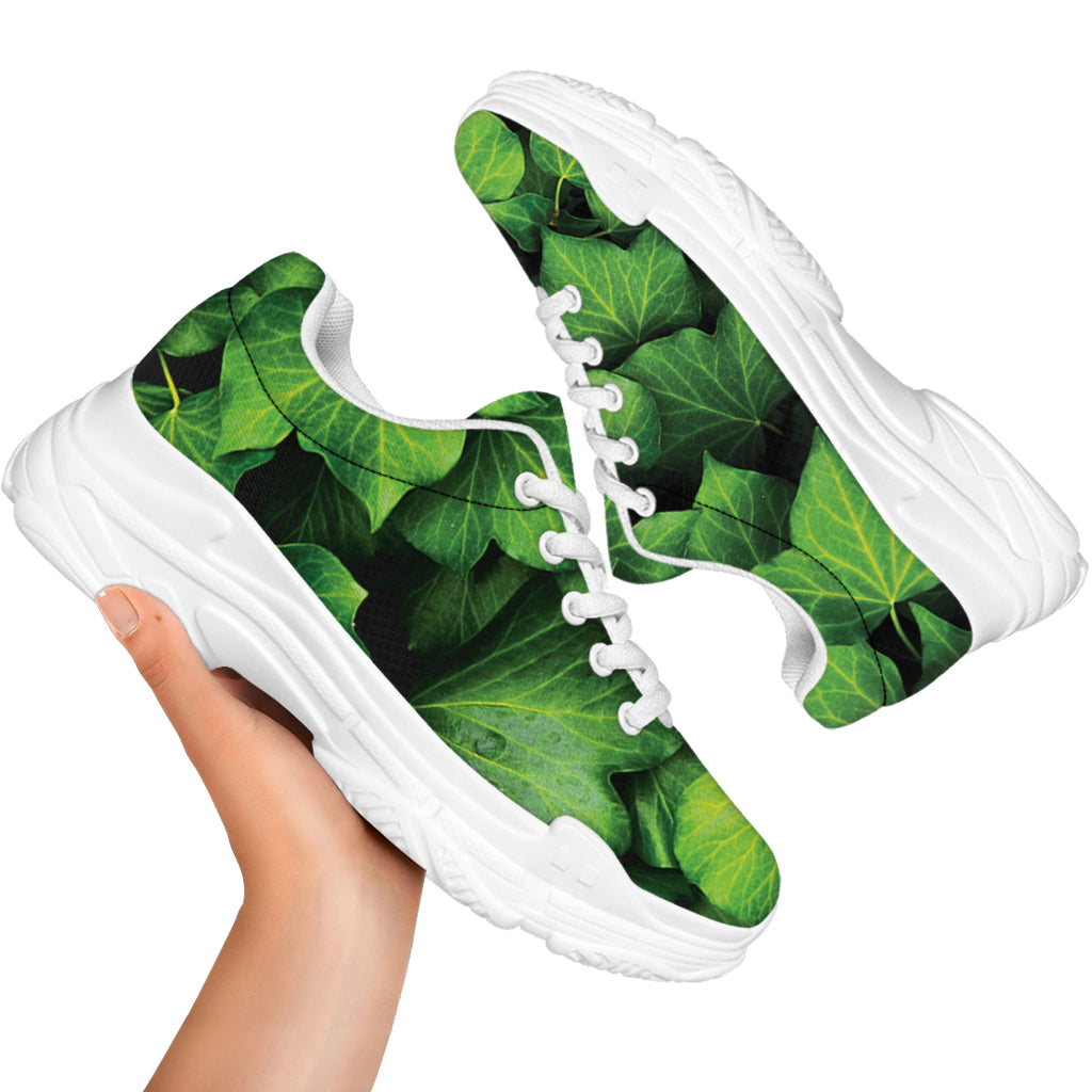 Green Ivy Leaf Print White Chunky Shoes