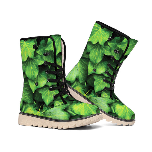 Green Ivy Leaf Print Winter Boots