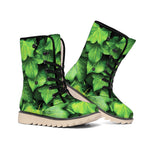 Green Ivy Leaf Print Winter Boots