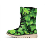 Green Ivy Leaf Print Winter Boots