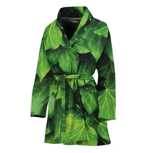 Green Ivy Leaf Print Women's Bathrobe