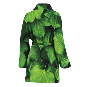 Green Ivy Leaf Print Women's Bathrobe