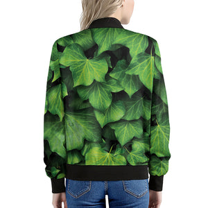 Green Ivy Leaf Print Women's Bomber Jacket