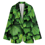 Green Ivy Leaf Print Women's Cotton Blazer