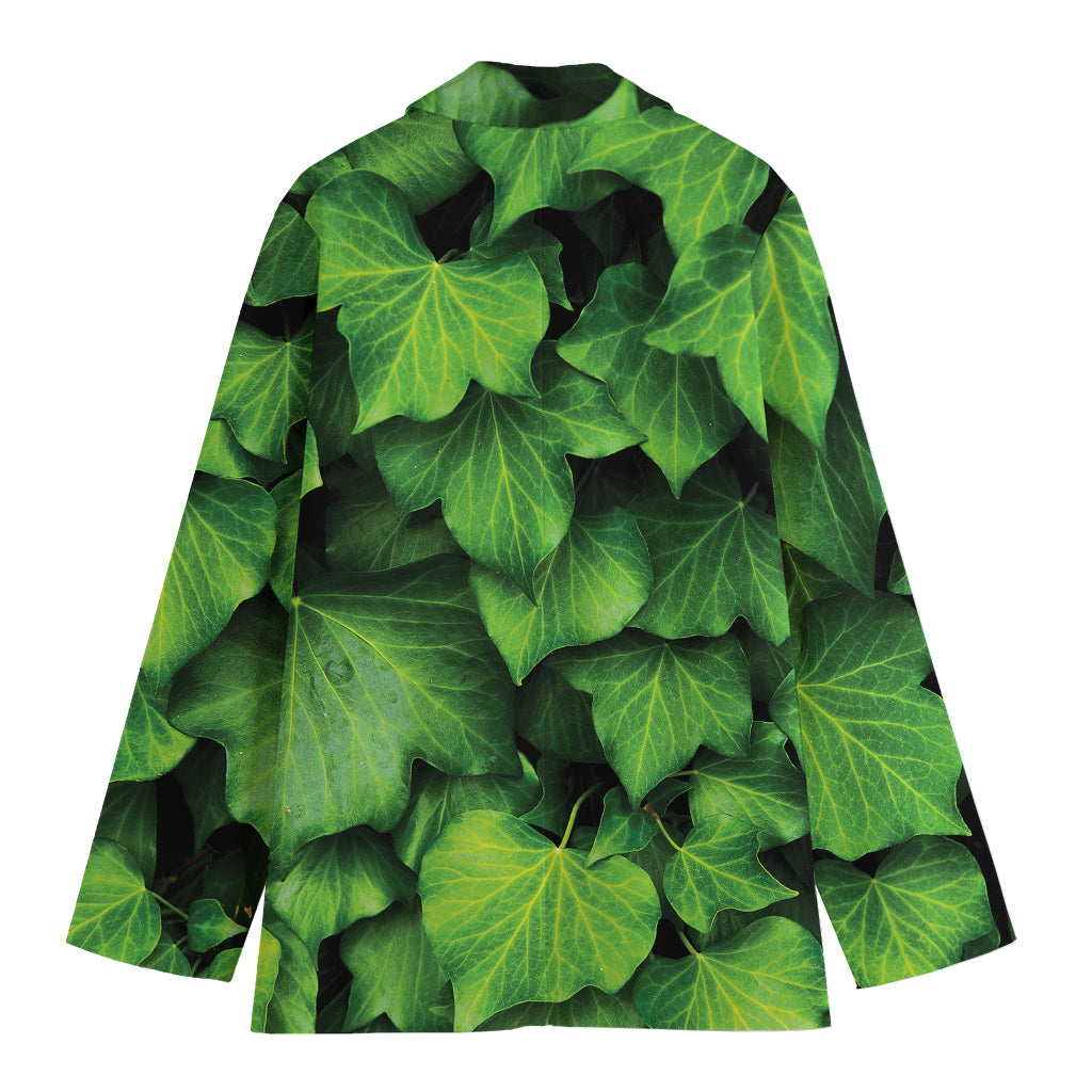 Green Ivy Leaf Print Women's Cotton Blazer