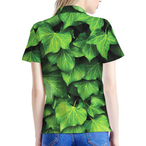 Green Ivy Leaf Print Women's Polo Shirt