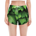 Green Ivy Leaf Print Women's Split Running Shorts