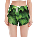 Green Ivy Leaf Print Women's Split Running Shorts