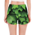 Green Ivy Leaf Print Women's Split Running Shorts