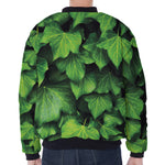 Green Ivy Leaf Print Zip Sleeve Bomber Jacket