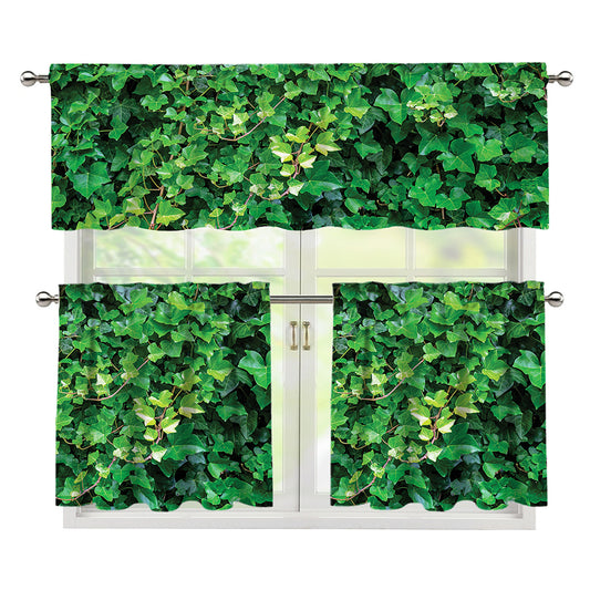 Green Ivy Wall Print 3 Piece Kitchen Curtains