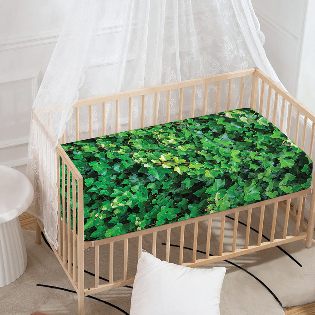 Green Ivy Wall Print Baby Crib Sheet