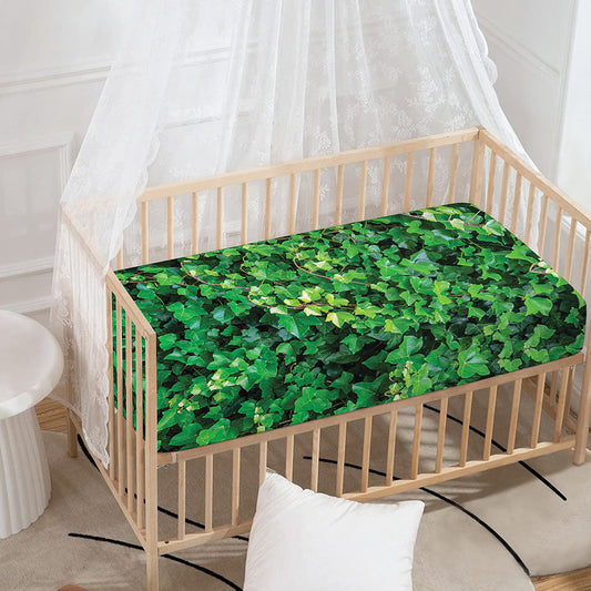 Green Ivy Wall Print Baby Crib Sheet